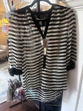 LC Lauren Conrad Black and White Striped Sheer Blouse, S, New